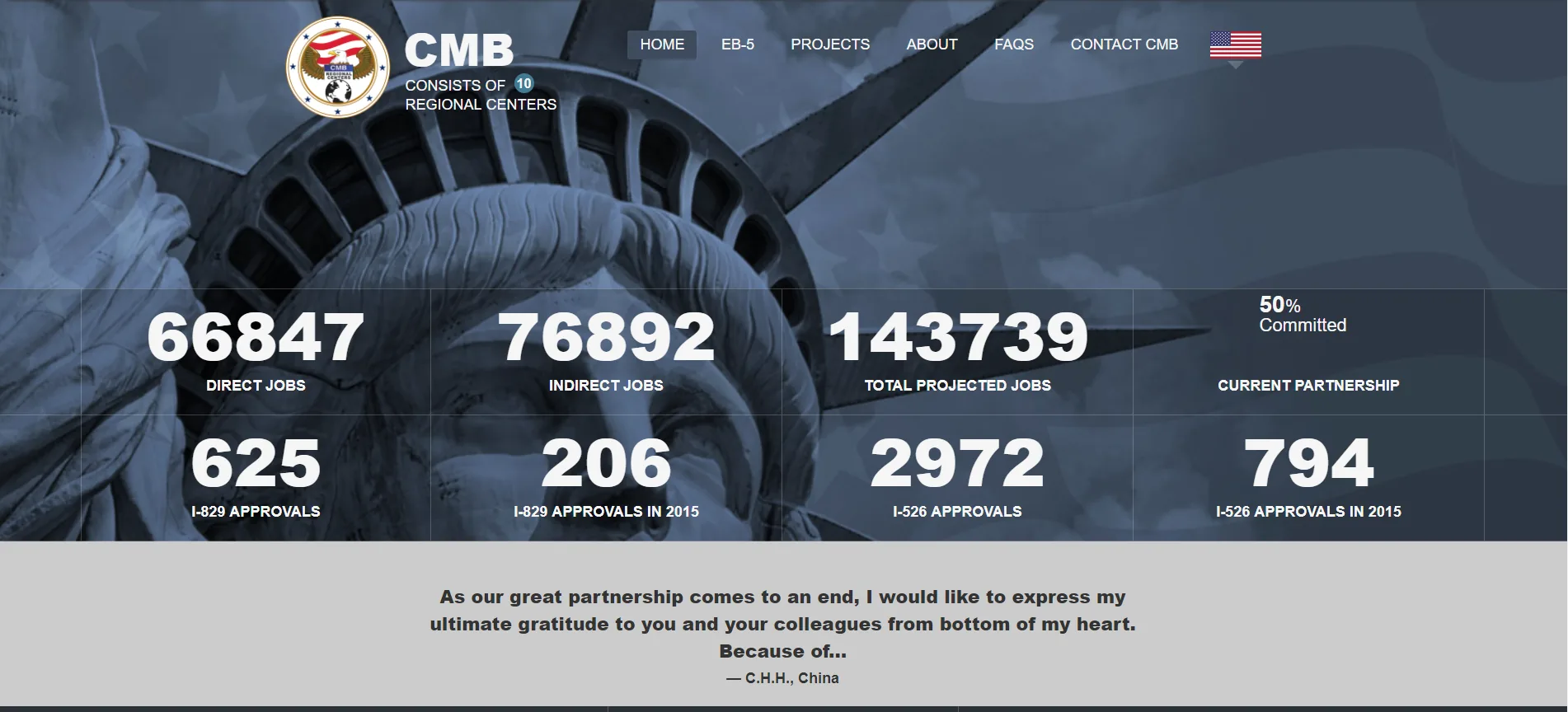 Screenshot of CMB EB-5 Visa program website