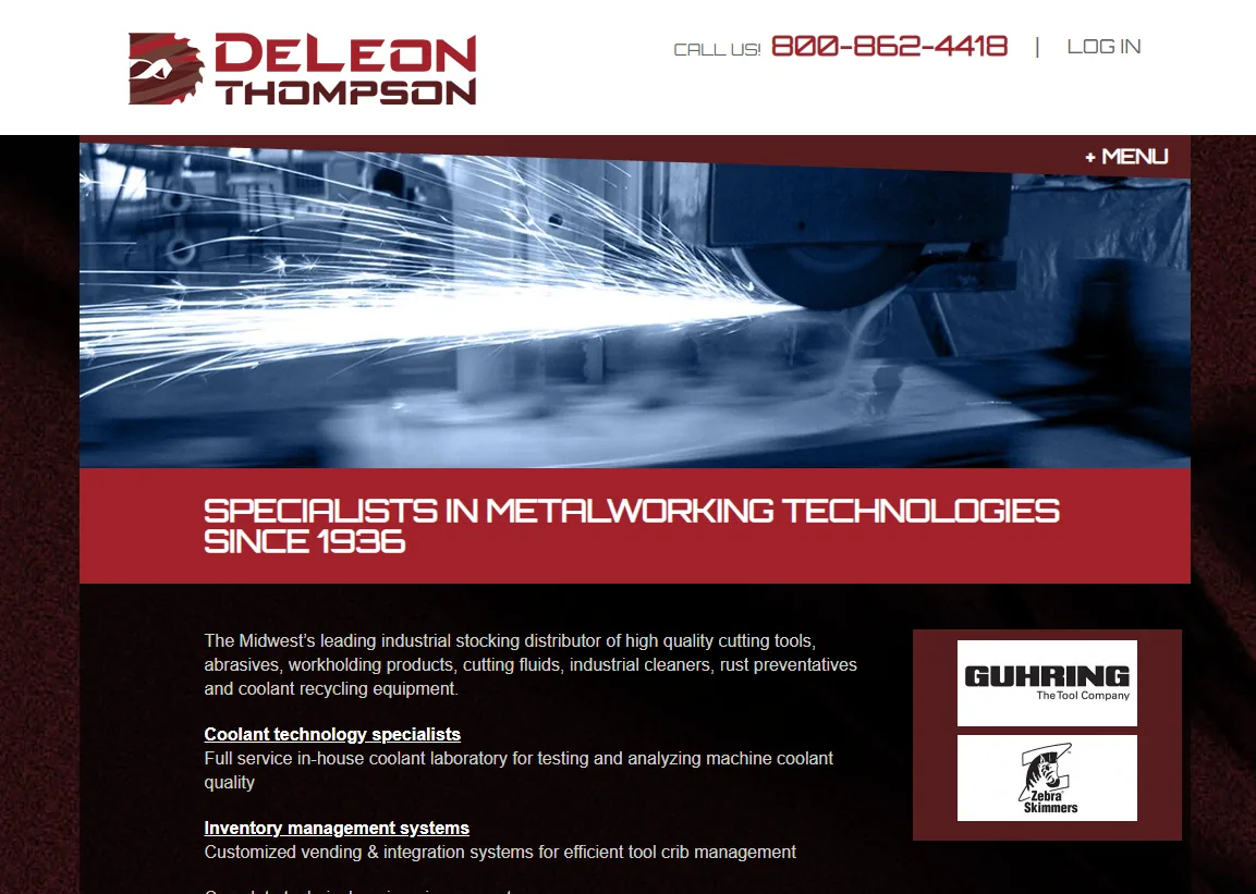 Screenshot of DeLeon Thompson industrial supplier website