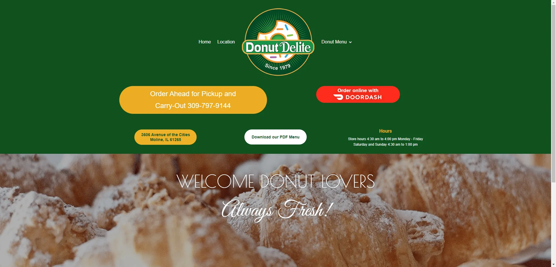Screenshot of Donut Delite bakery website
