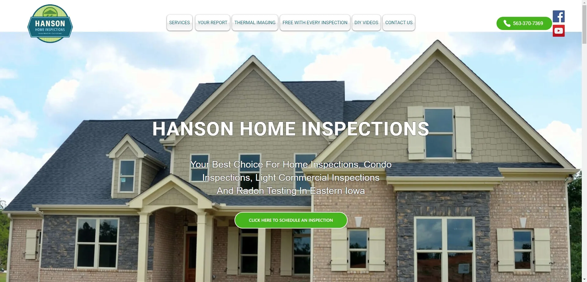 Screenshot of Hanson Home Inspections Eastern Iowa website
