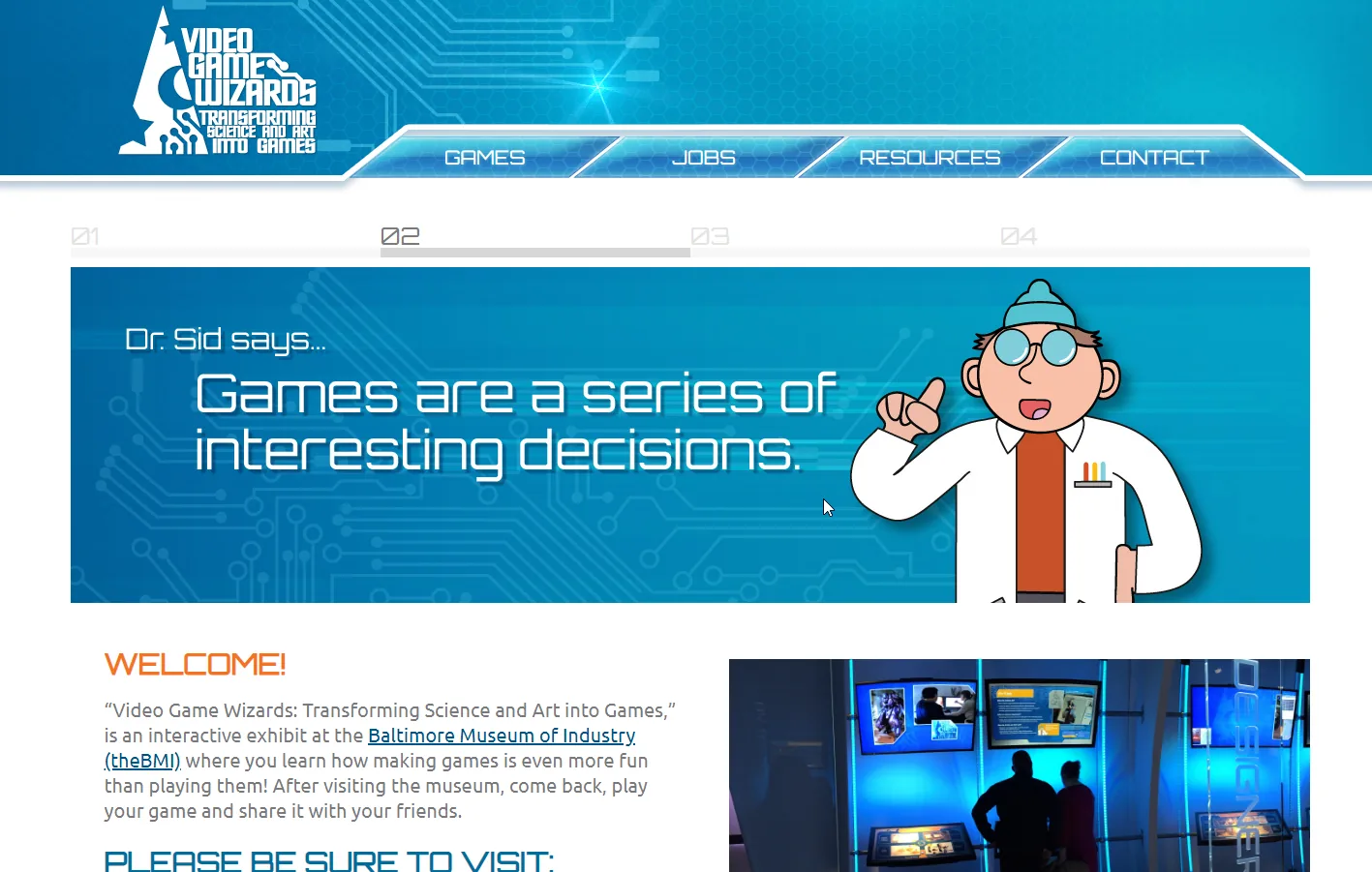 Screenshot of Video Game Wizards museum exhibit website
